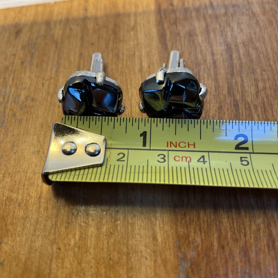 SARAH COVENTRY SILVER TONE HEMATITE STONE CUFF LINKS Pair - Image 2 of 2