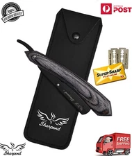 New Men's Straight Barber Steel Edge Razor Folding Shaver Wood Handle Black