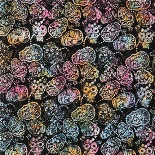 Fat Quarter Rainbow Batik Sugar Skulls On Black 100% Cotton Quilting Fabric
