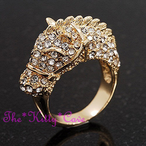 Oro Scintillante 3D Cavallo Pony Equestre Vistoso Anello con Cristalli Swarovski - Picture 17 of 25