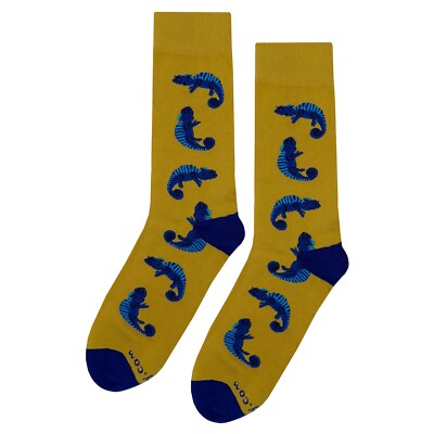 NWT Chameleon Dress Socks Novelty Men 8-12 Yellow Crazy Fun Sockfly