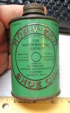 vintage Nor-V-Gen Shoe oil empty 7 oz tin, great graphics, home decor item