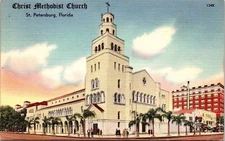 Christ Methodist Church Ste Petersburg Florida Linen 1960 Cancel Wob Postcard