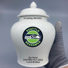 Ceramic Medium Urn for Seattle Seahawks Football Theme, Custom Text