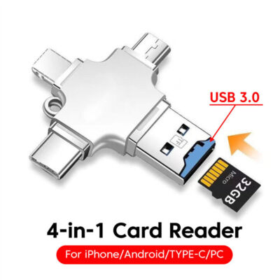 SD Kartenleser 4 in 1 Speicherkartenleser USB Typ-C für iPhone iPad PC Android