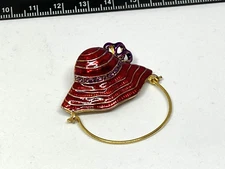 Red Hat Society Society red purple enamel scarf holder pin brooch  1.25" wide