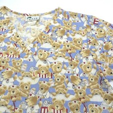 GALS Womens Small Scrub Top Blue Bears Nurses Doctors Medical Vet