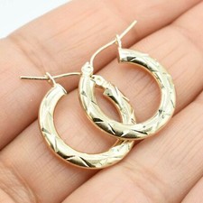 Boucles D'Oreilles Créoles En Diamant 3/4" En Or Jaune Réel 10K