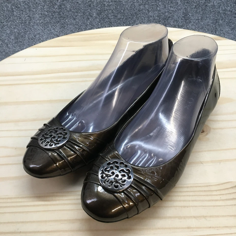 Zapatos planos de ballet GEOX para mujer 39,5 sin cordones marrón charol cómodos bajos Foto 3 de 4