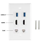 HDMI USB 3.0 Cat6 Ethernet Wall Plate Face Panel Coupler Outlet Extender Socket