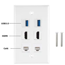 HDMI USB 3.0 Cat6 Ethernet Wall Plate Face Panel Coupler Outlet Extender Socket