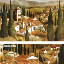 40W"x26H" LA VIGNA by ROBERT HOLMAN - VILLAGE SMALL TOWN TREES CHOICES of CANVAS