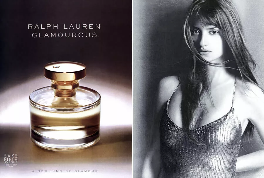 2001 Ralph Lauren Penelope Cruz Glamourous perfume vintage 2-page MAGAZINE  AD