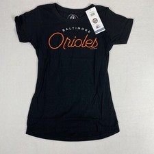 BALTIMORE ORIOLES BLACK WOMEN'S SMALL T Shirt 100% Recycled Material MADE IN USA