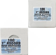 (100) 7" Paper Record Inner Sleeves + (100) Plastic Outer Sleeves Archival Gift