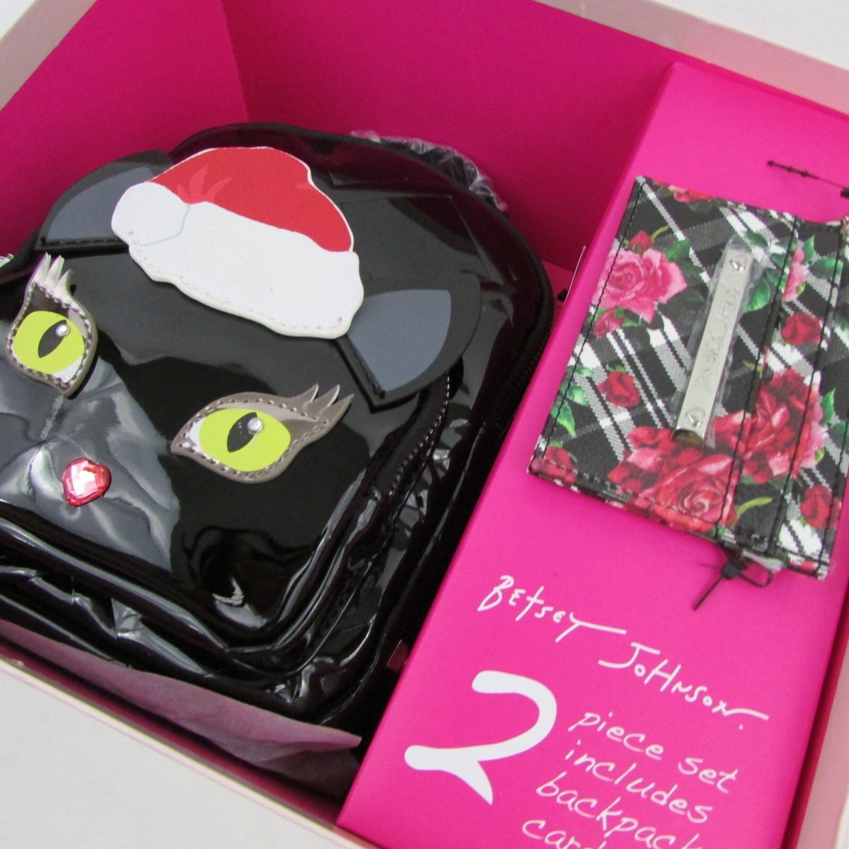 Betsey Johnson Christmas Black Cat Backpack & Cardholder Betsey Johnson Black Christmas Santa Hat Cat Backpack Purse  main image 2