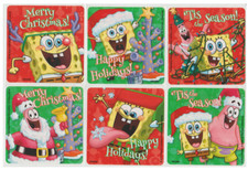 25 SpongeBob Christmas Stickers, 2.5" x 2.5"