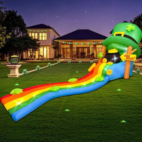 9 FT St Patricks Day Inflatables Outdoor Decor Inflatable Pot of Gold and Rai...