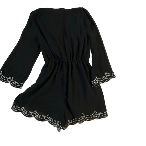 Divided Black Embroidered Long Sleeve Scalloped Edges Dressy Romper Size 4 - Picture 7 of 8