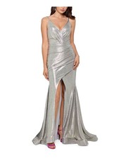 BETSY  ADAM Womens Silver Glimmering Spaghetti Strap Formal Dress 2