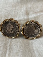 Round Cufflinks Gold Tone Trimed Dei Gratia Carolus III Faux 1779 Spanish Coin 