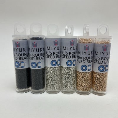 6 Tube Set: Miyuki Seed Beads Size 15/0, Gold, Silver & Black, 49 Grams