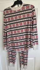 STARS ABOVE RED  GRAY PAJAMA SET TOP SMALL BOTTOMS MED LONG SLVS POLY/RAYON