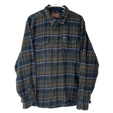 Orvis Green Blue Plaid Flannel Button Up Shirt XL Collared Long Sleeve Cotton