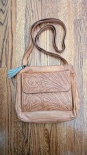 Vintage Tooled Leather Crossbody Purse Made In Paraguay