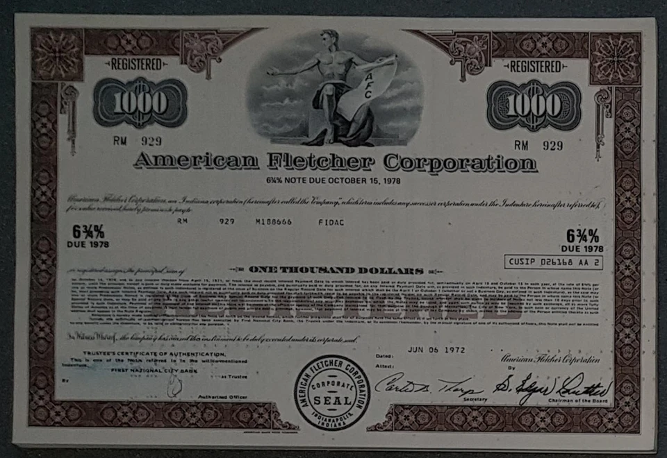 40 X American Fletcher Corporation 6 3/4 % Note due 1978 1.000 USD - Bild 1 von 1