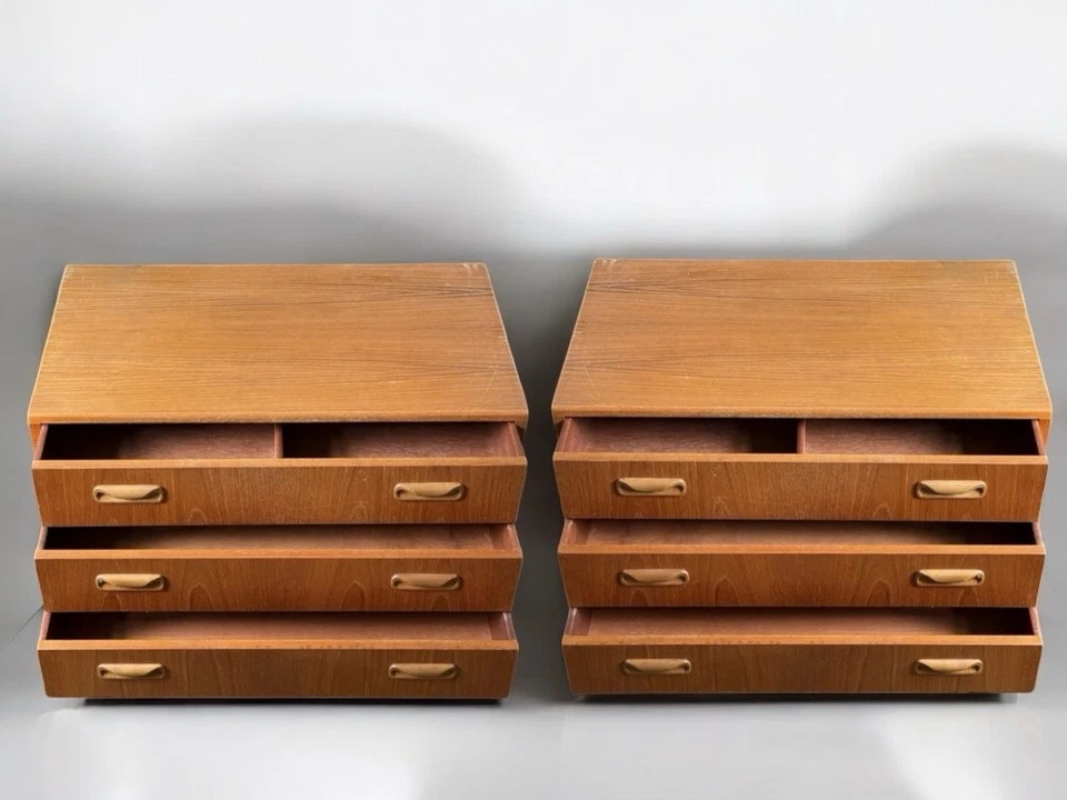 Cómoda de teca fresca G Plan de 3 cajones, par de camas x 2 promo Foto 3 de 4