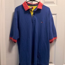 1997 1999 Tommy Hilfiger Red Collar Polo - Royal Blue - XL
