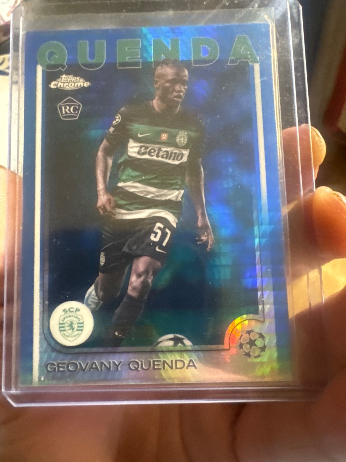 2024-25 Topps Chrome UEFA Geovany Quenda #108 Blue /150 RC Sporting Portugal