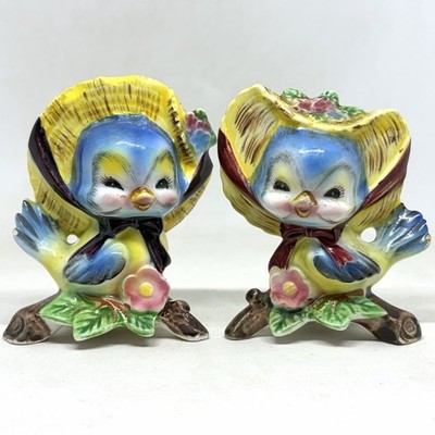 Vtg PY A QUALITY PRODUCT Bluebird Anthropomorphic Salt & Pepper Shakers REPAIRS