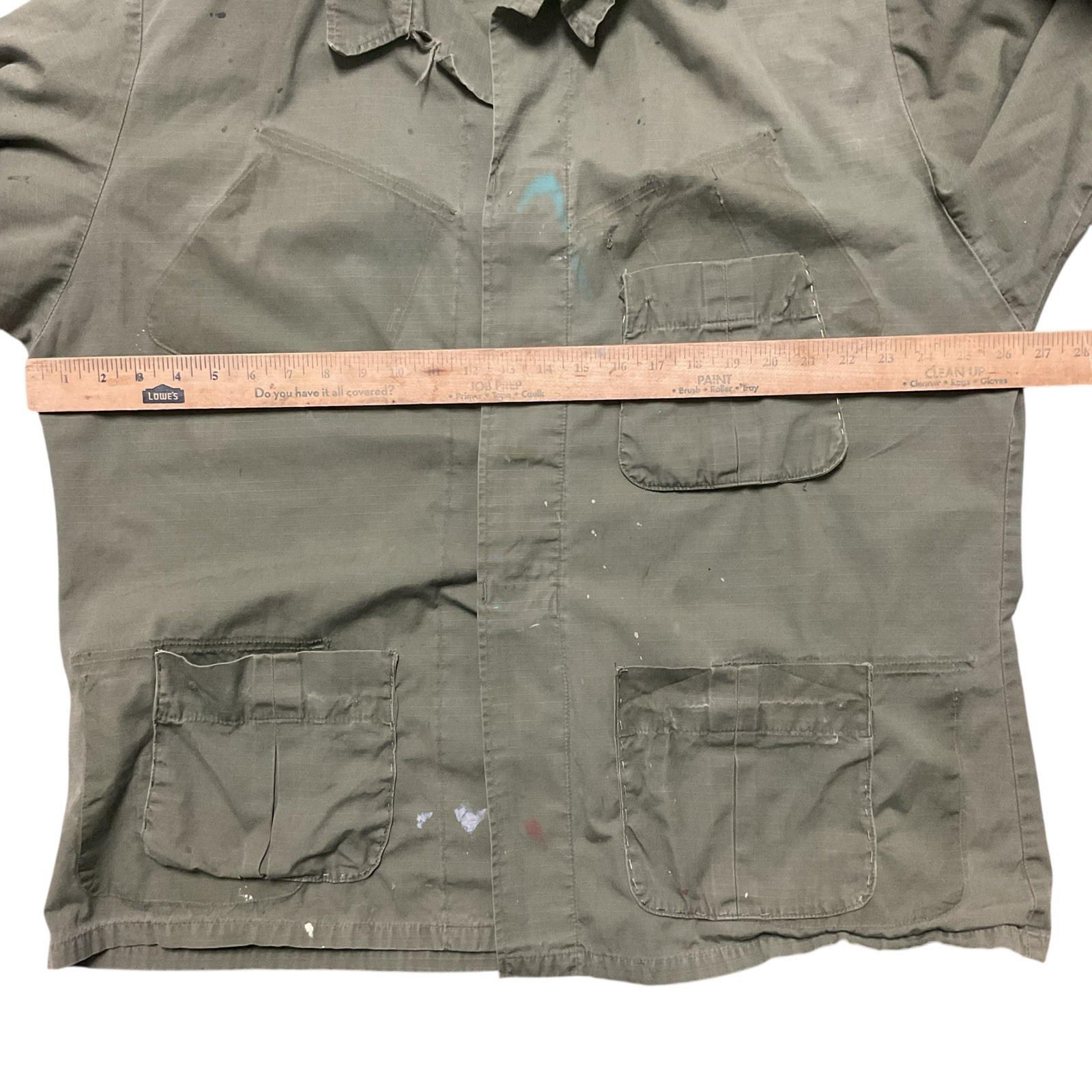 VTG 60s US Military Slant Pocket OG-107 Ripstop Jungle Jacket XL Reg Distressed