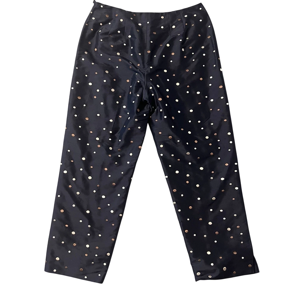 Calça Talbots 8 azul marinho seda pura cropped foil dot bordado totalmente forrado cintilante - Imagem 2 de 4