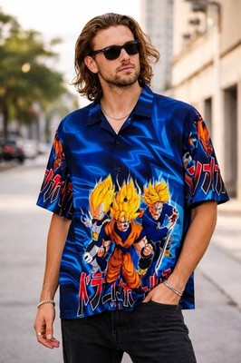 SUPER★DRAGON SUPERXTシャツ Lサイズ 2001 Dragon Ball Z Super Saiyan Button-up Shirt Goku Vegeta and