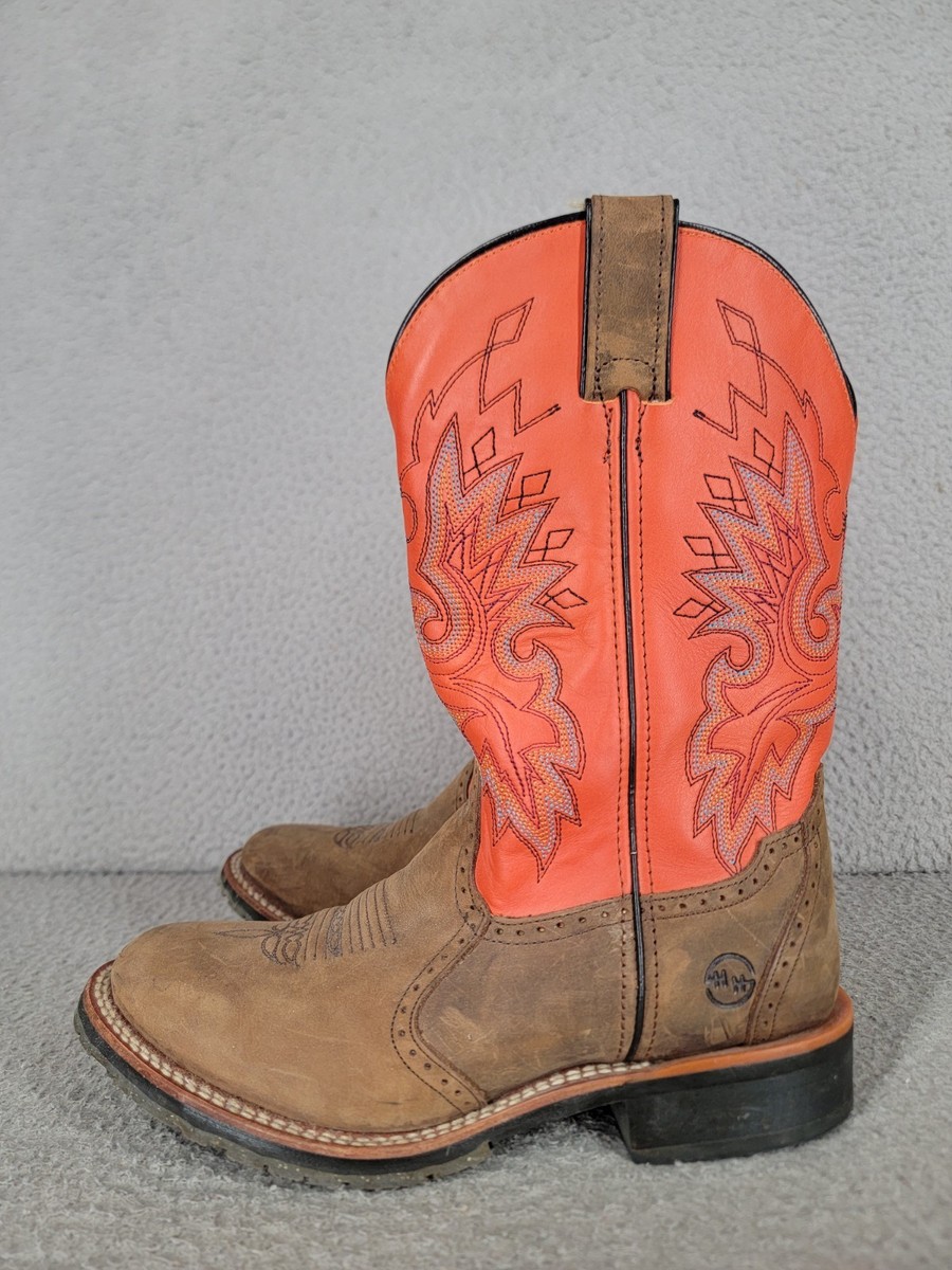 Womens HH Double H cowboy boots size 9 Orange And Brown 