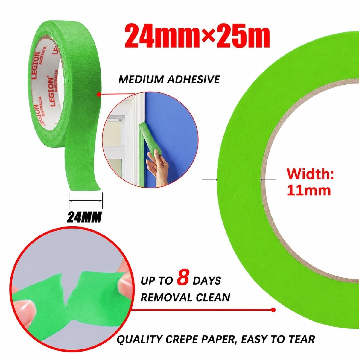 12 x Green Painters Tape Masking Tape 24mm x 25m Multi Surface Clean Removal