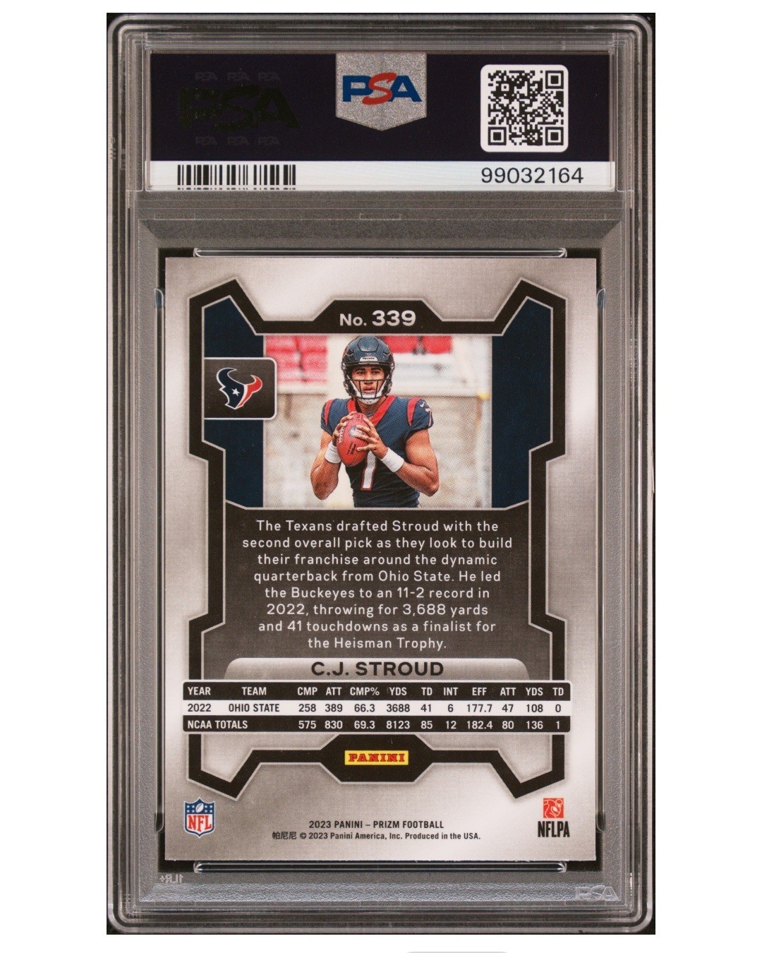 2023 Panini Prizm C.J. Stroud Rookie Card PSA 10 #339 (RC) view 2