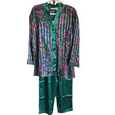Vintage Victoria's Secret Pajama Set Small Green Gold Label Floral VTG NEW
