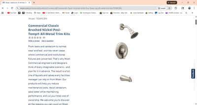 Moen T8389CBN MOEN COMMERCIAL CLASSIC  BRUSHED NICKEL