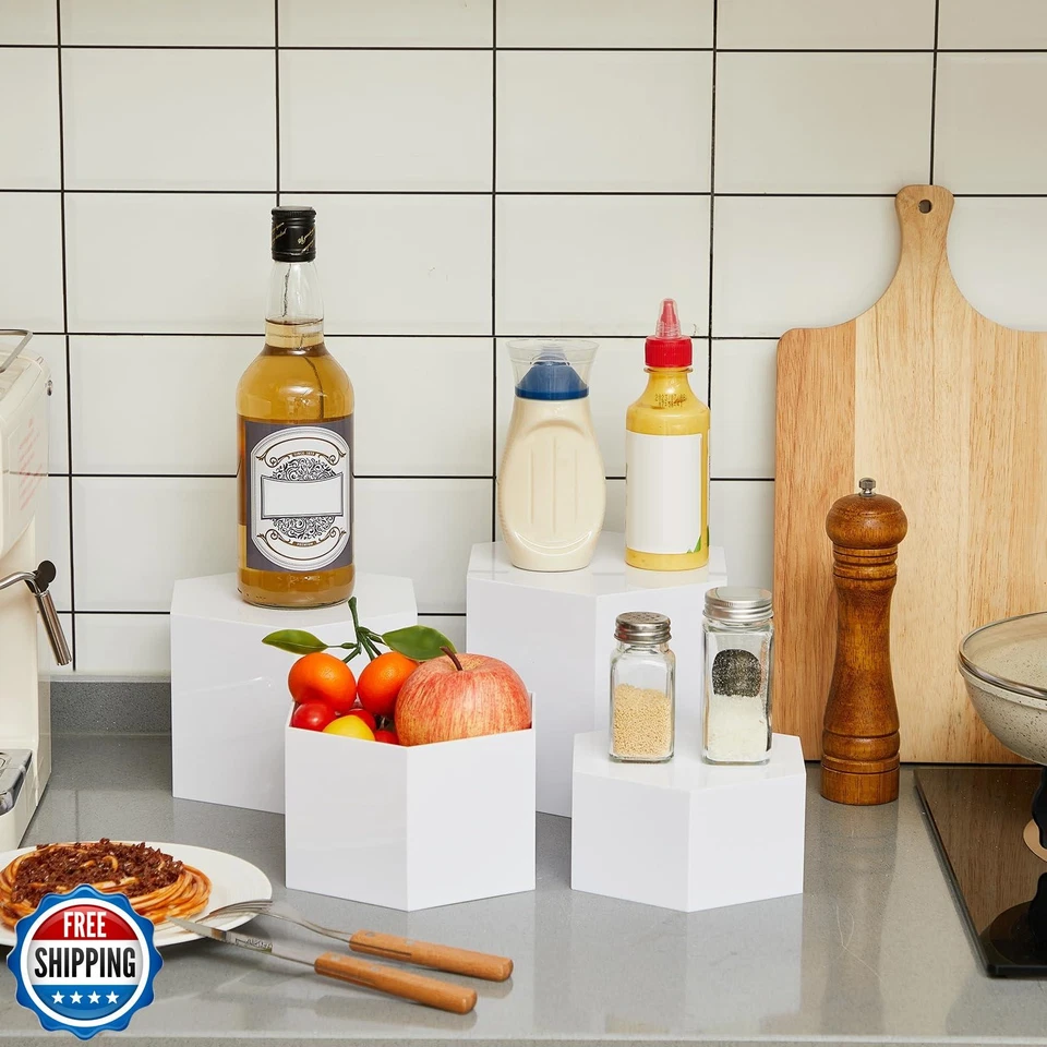 Leinuosen 6 Piezas Elevadores de Buffet, Elevadores de Alimentos Hexagonales para Mesa de Buffet Acrílico Foto 4 de 4