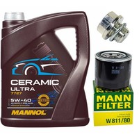 MotoröL Filter Set Mannol 5W-40 5 Liter + Schraube FüR Hyundai Kia Mitsubishi