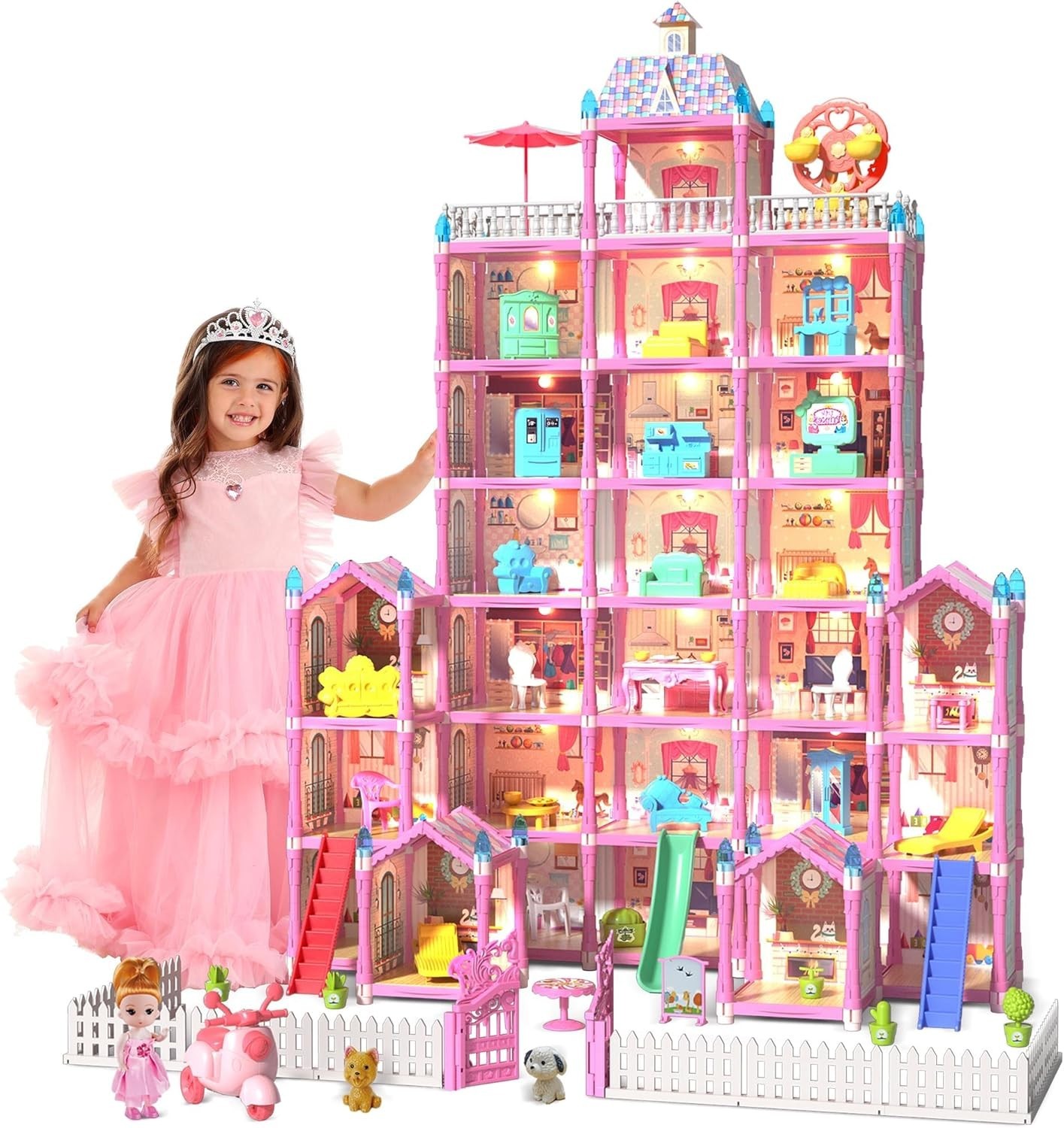 7-Story 29 Rooms Huge Doll House for Girls,Play House Toys A