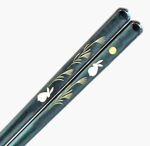 【Made in Japan】Japanische Essstäbchen Holz Hase Silber Gras Mond Geschirr Geschenk - Bild 2 von 3