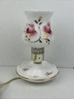 Vintage Floral Milk Glass  Hurricane Table Lamp With Ring Dish
