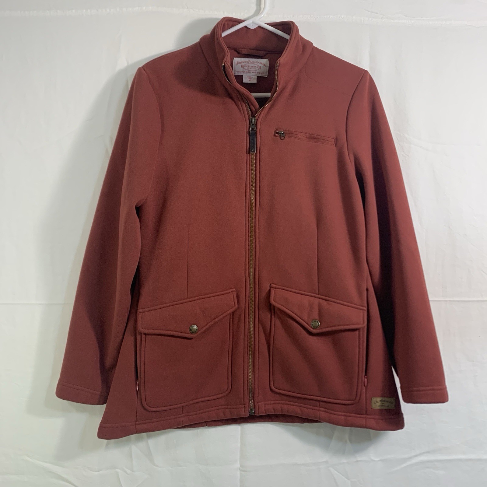 CC Filson Co Jacket Women's Medium  Poly Full Zip Pockets Chore Coat Rust Red