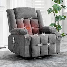 Rocking Recliner Chair with Heat  Massage, Oversized Padded Sofa w/ Cup Holders