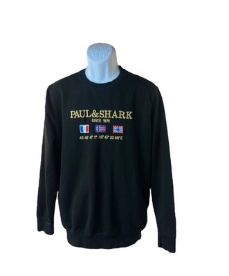 Paul & Shark Black Crewneck Sweatshirt Logo Flags Since 1976 Designer Sz XL